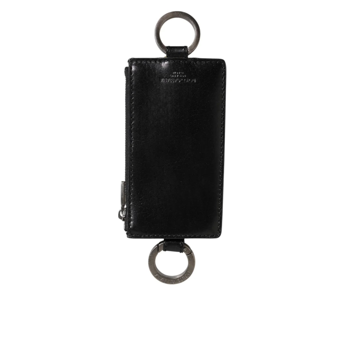 Gabbana Black Leather Cardholder Lanyard with Logo Embossed Patch Dolce &