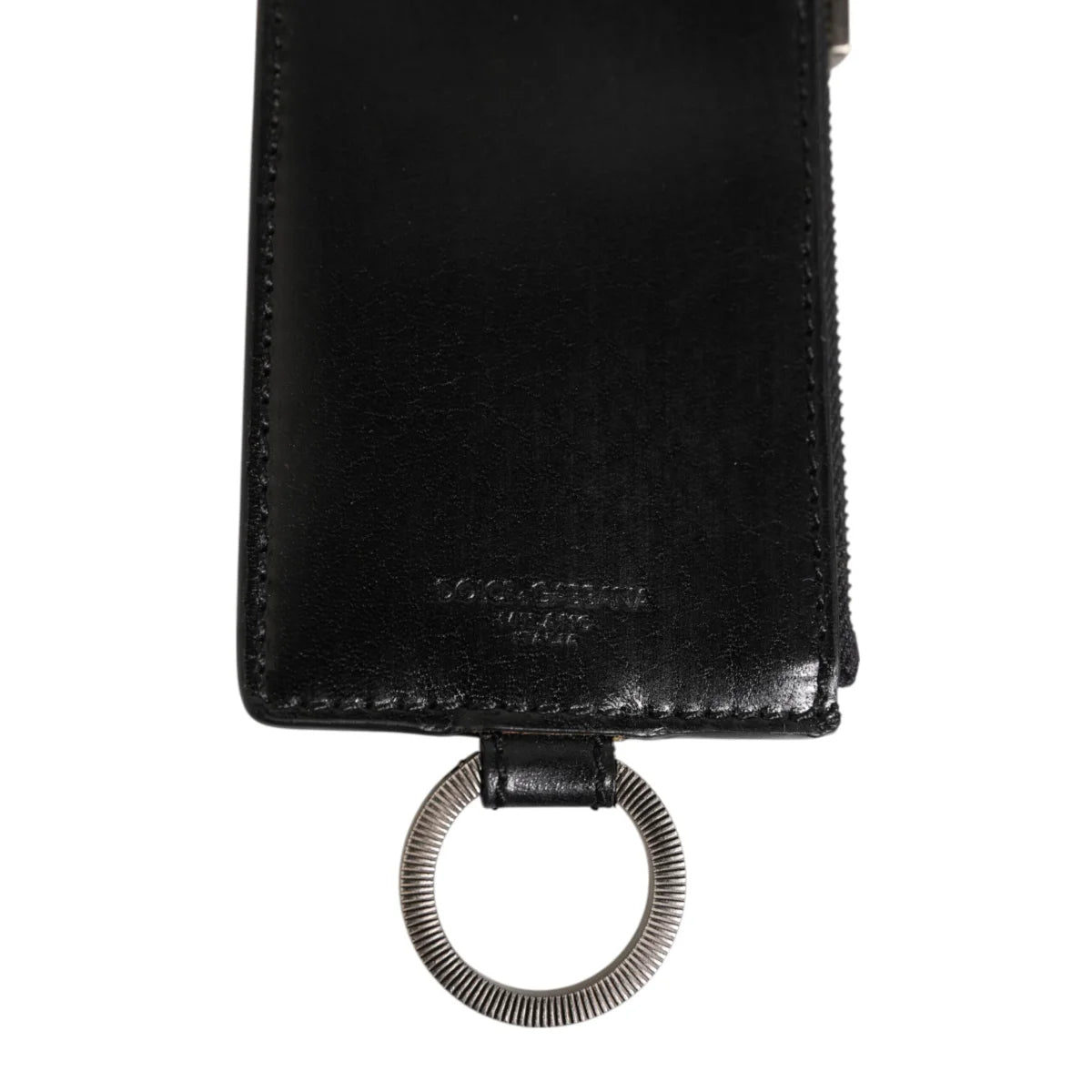 Gabbana Black Leather Cardholder Lanyard with Logo Embossed Patch Dolce &