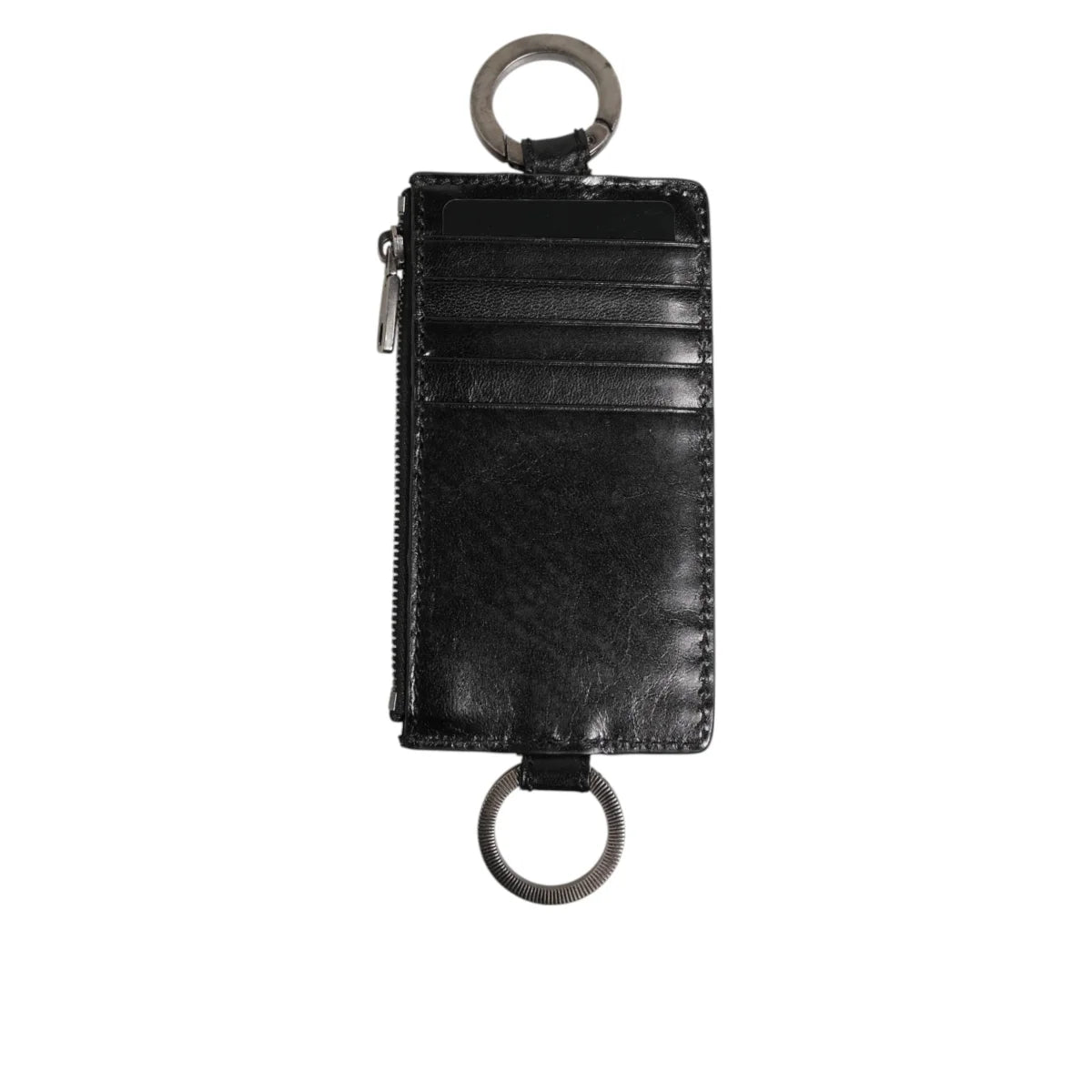 Gabbana Black Leather Cardholder Lanyard with Logo Embossed Patch Dolce &