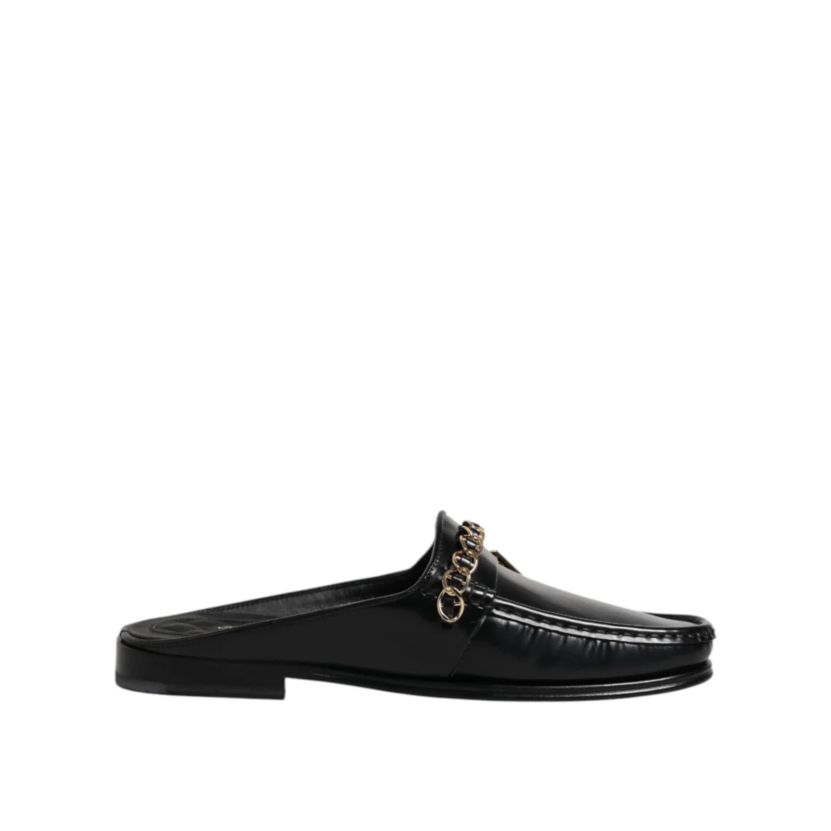 Gabbana Black Leather DG Chain Embellished Slip On Sandals Dolce &