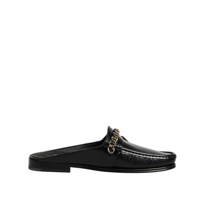 Gabbana Black Leather DG Chain Embellished Slip On Sandals Dolce &