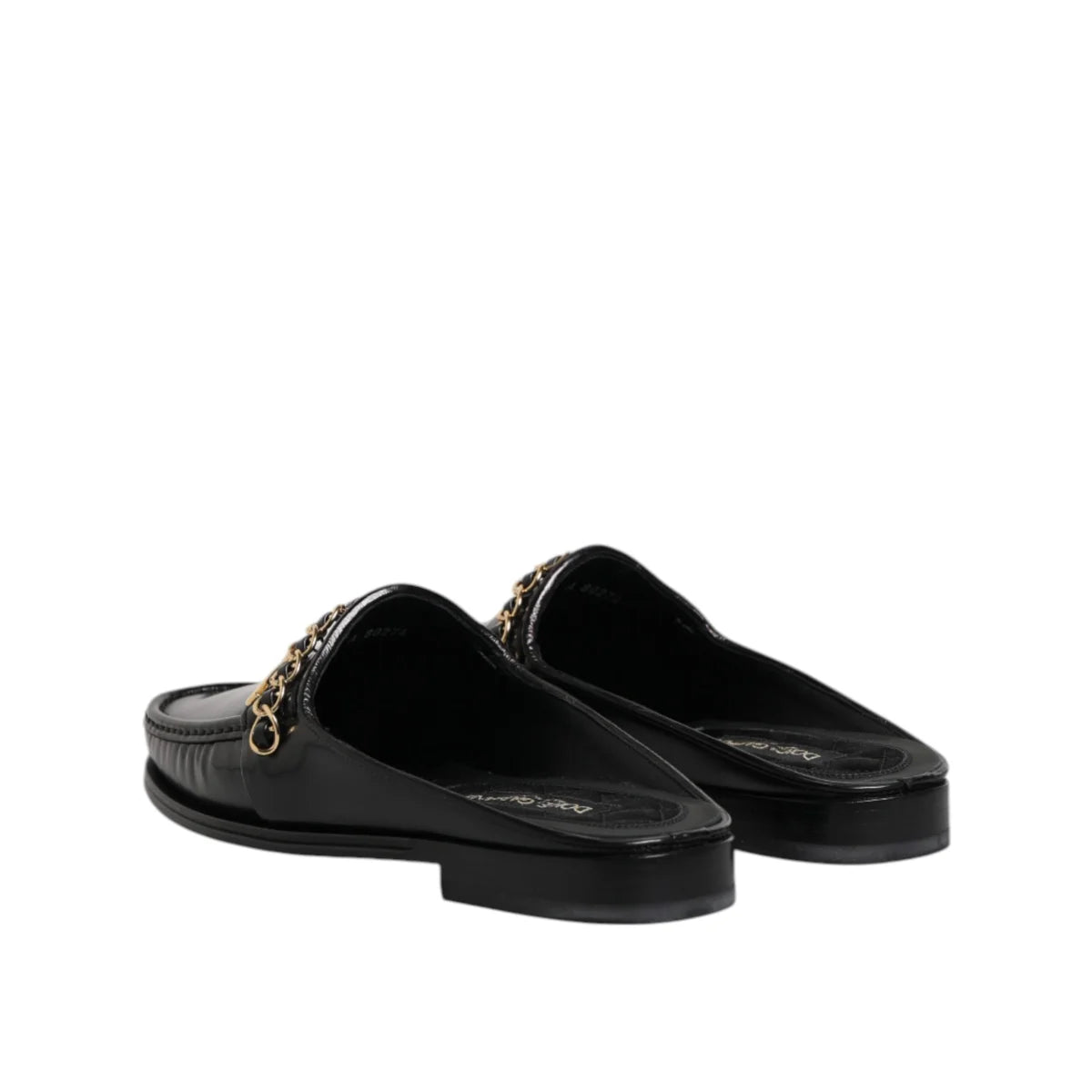 Gabbana Black Leather DG Chain Embellished Slip On Sandals Dolce &