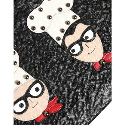 Gabbana Black Leather Pouch Bag with DGFamily Embellished Appliques Dolce &