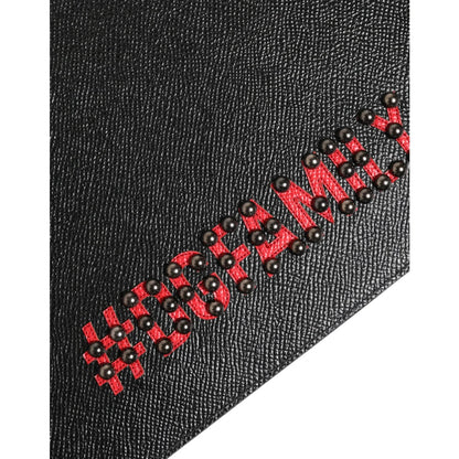 Gabbana Black Leather Pouch Bag with DGFamily Embellished Appliques Dolce &