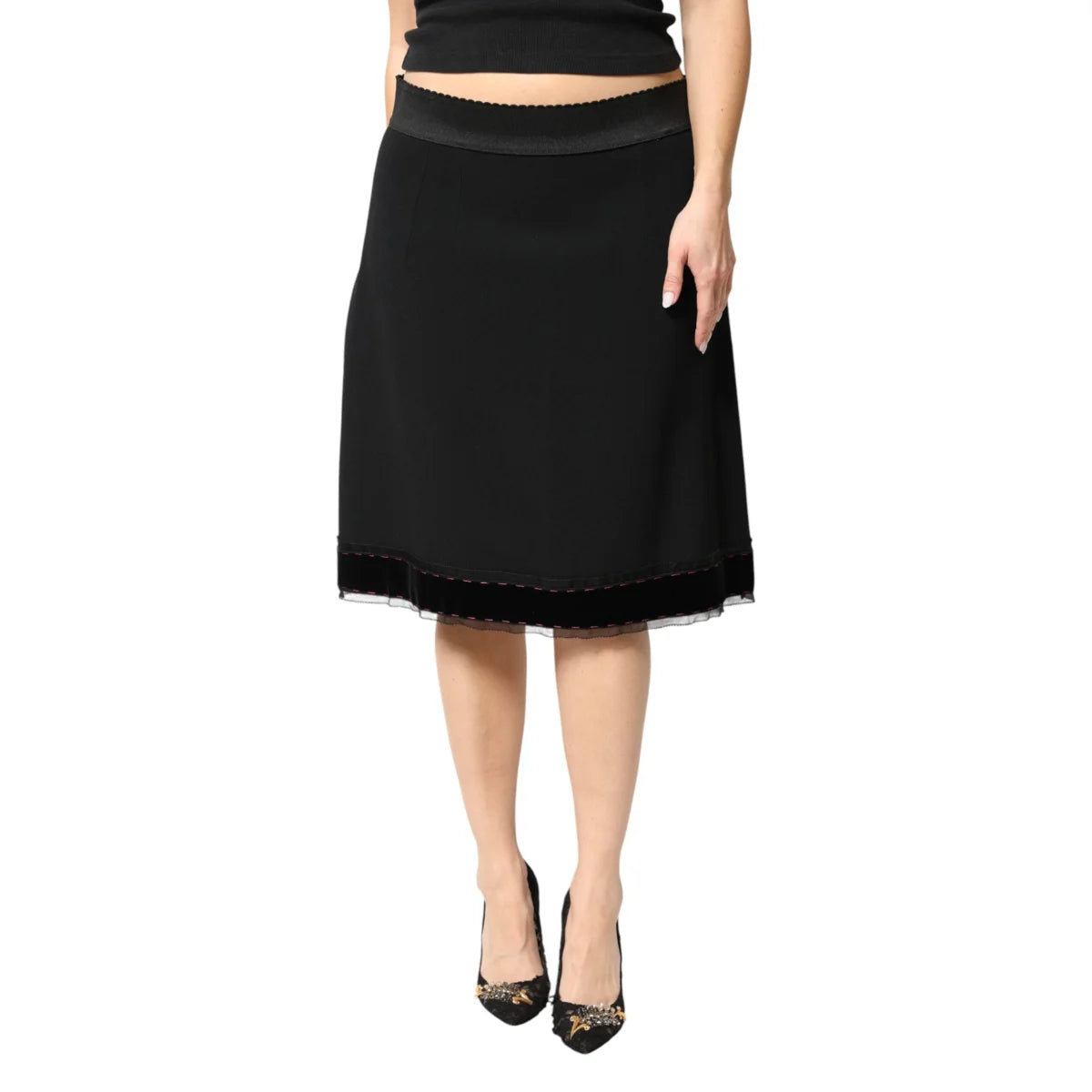 Gabbana Black Mid Waist Knee Length Skirt with Flattering A Line Shape Dolce &