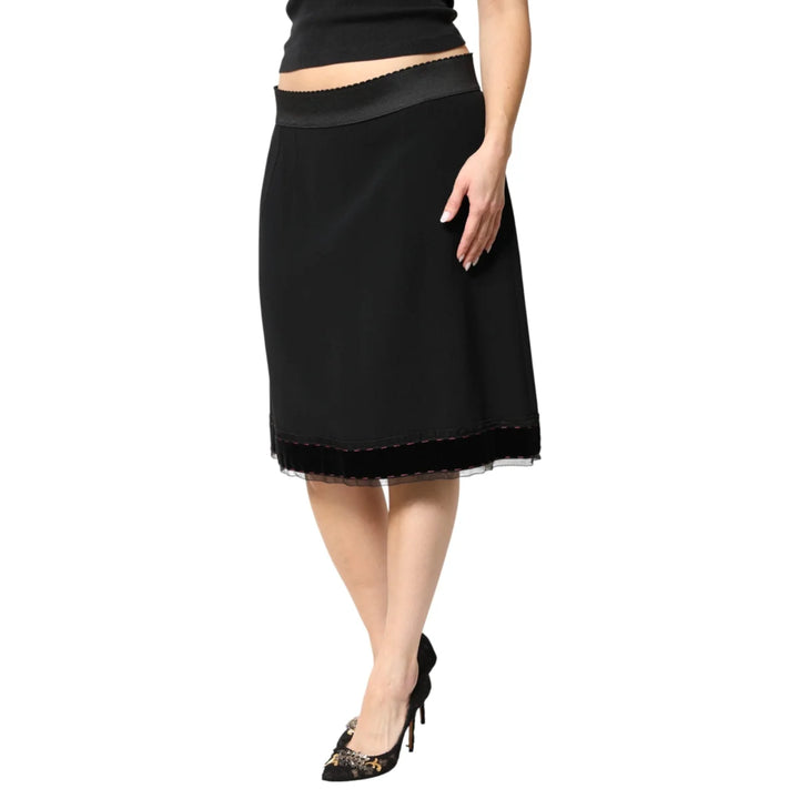 Gabbana Black Mid Waist Knee Length Skirt with Flattering A Line Shape Dolce &