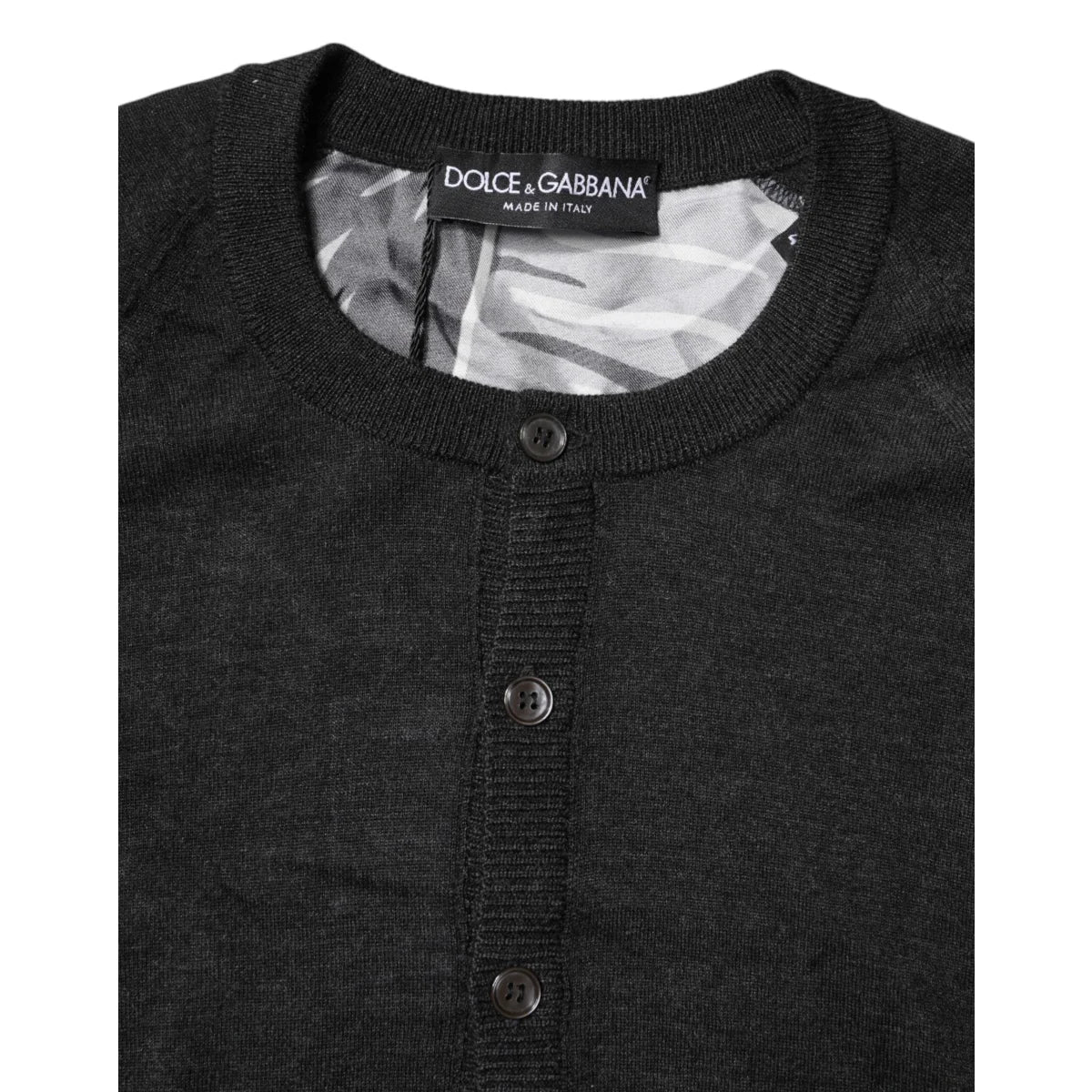 Gabbana Black Printed Knitted Pullover Sweater with Palm Leaf Back Dolce &
