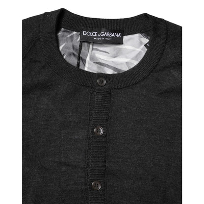 Gabbana Black Printed Knitted Pullover Sweater with Palm Leaf Back Dolce &