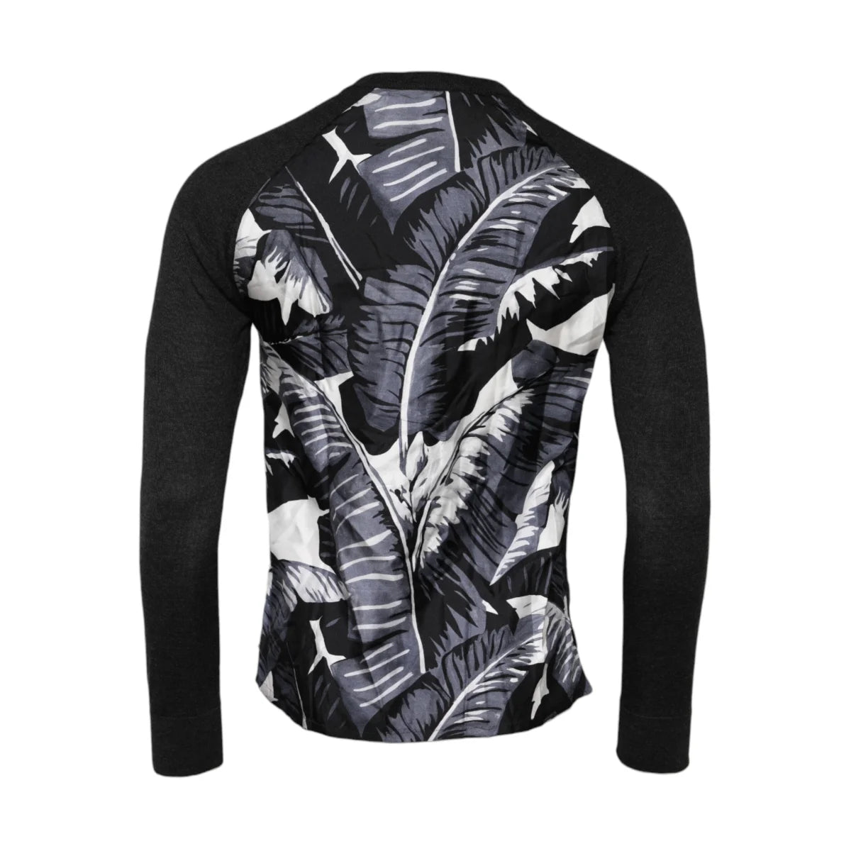 Gabbana Black Printed Knitted Pullover Sweater with Palm Leaf Back Dolce &