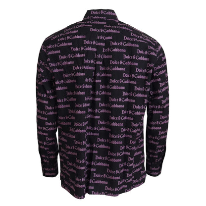 Gabbana Black Purple Logo Slim Dress Shirt Authentic Luxury Style Dolce &