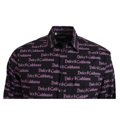 Gabbana Black Purple Logo Slim Dress Shirt Authentic Luxury Style Dolce &