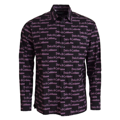 Gabbana Black Purple Logo Slim Dress Shirt Authentic Luxury Style Dolce &