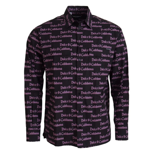 Gabbana Black Purple Logo Slim Dress Shirt Authentic Luxury Style Dolce &