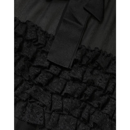 Gabbana Black Silk Sheer Ruffle Blouse with Tie Neck Elegance Dolce &