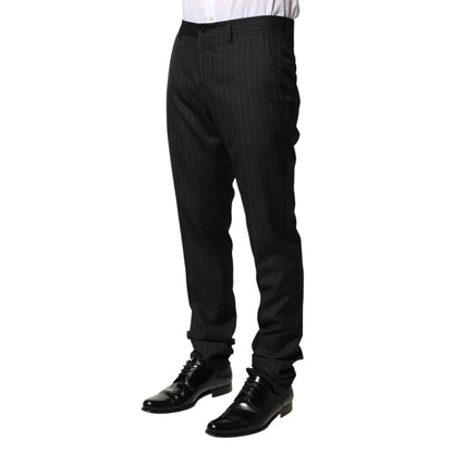 Gabbana Black Stripes Wool Men’s Trousers Tailored Elegance Dolce &