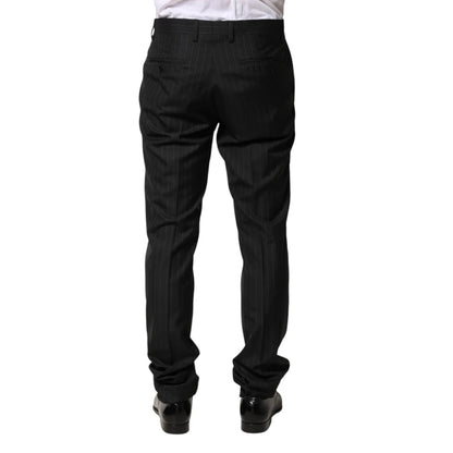 Gabbana Black Stripes Wool Men’s Trousers Tailored Elegance Dolce &