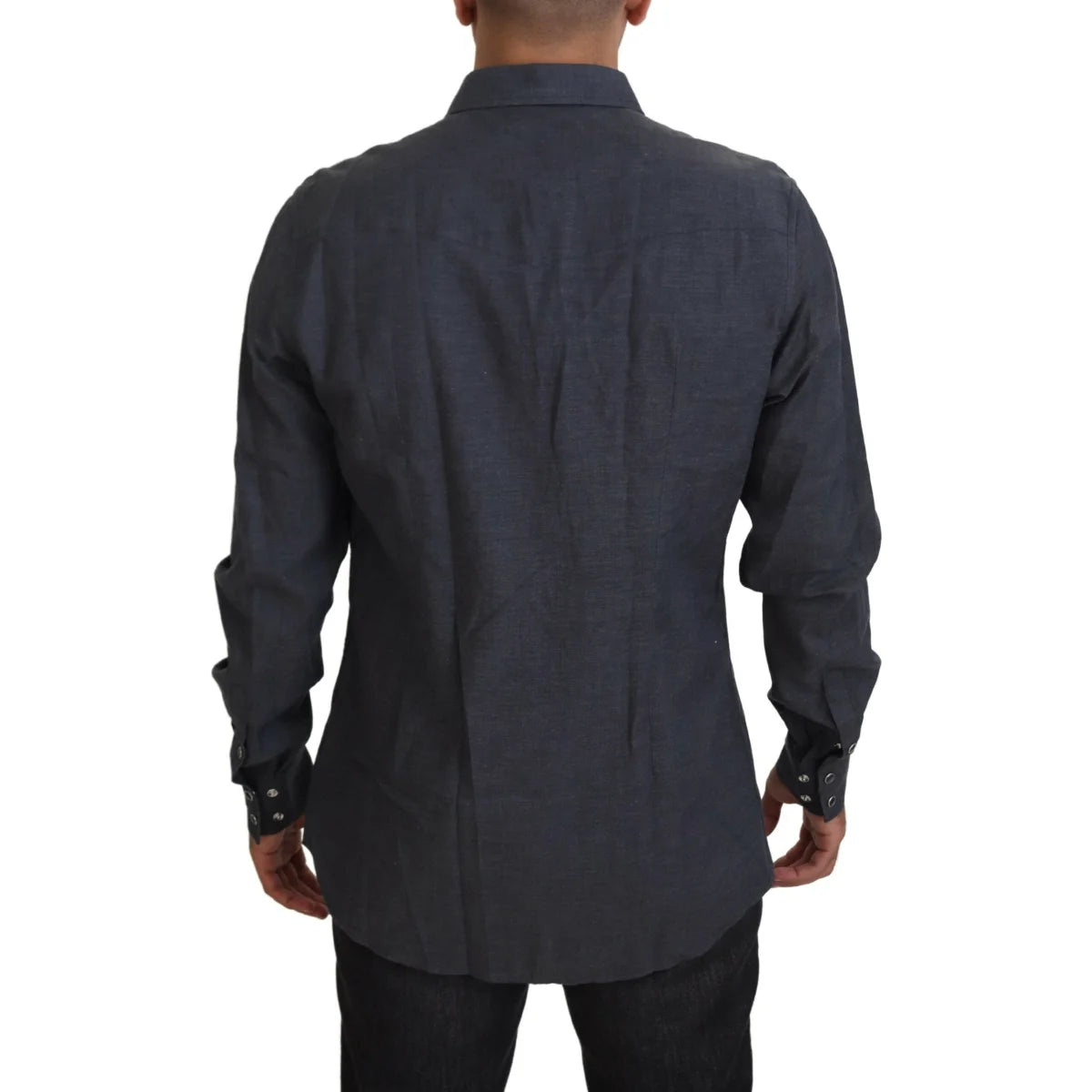 Gabbana Blue Cotton Denim Shirt with Crystal Detailing Dolce &