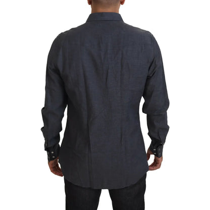 Gabbana Blue Cotton Denim Shirt with Crystal Detailing Dolce &