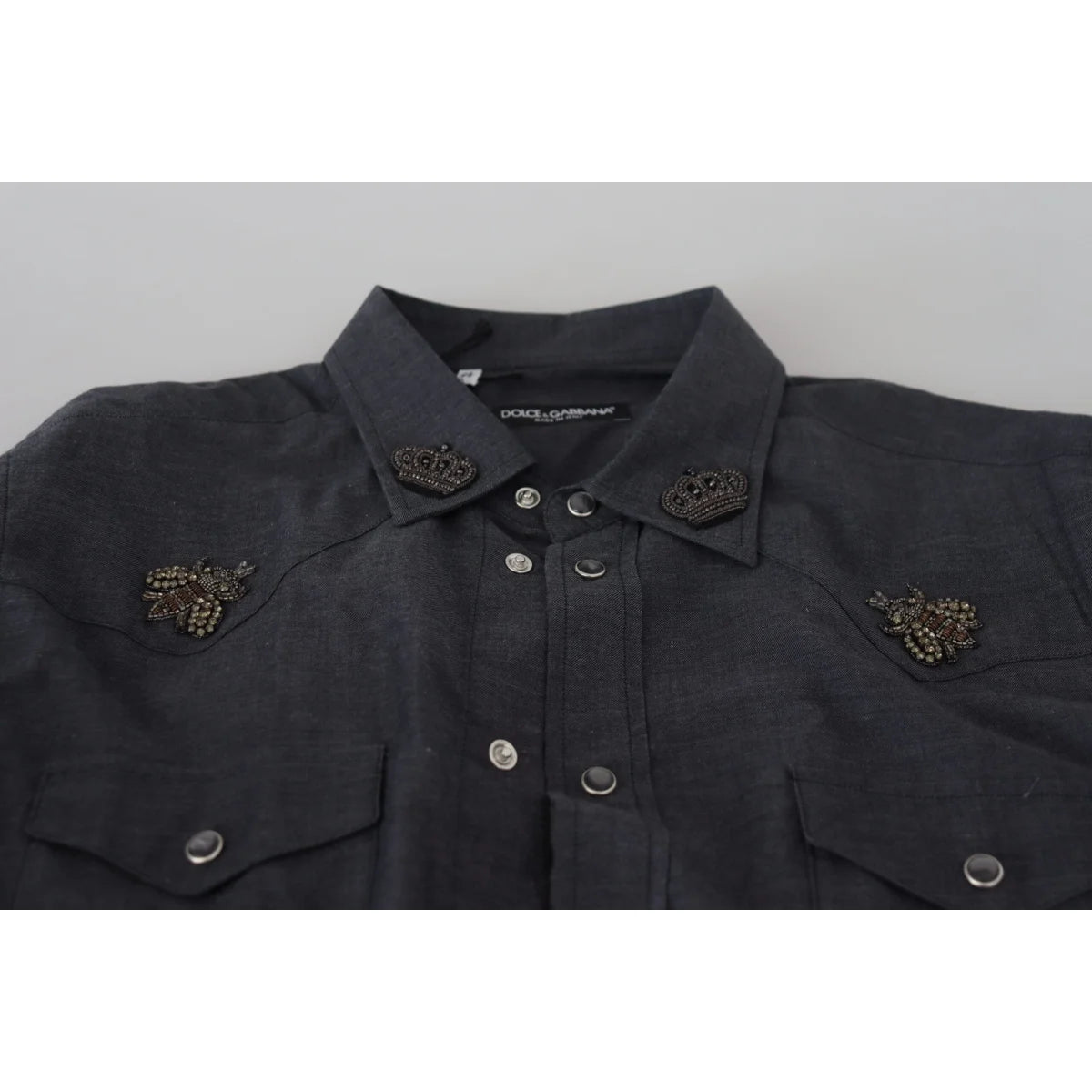 Gabbana Blue Cotton Denim Shirt with Crystal Detailing Dolce &
