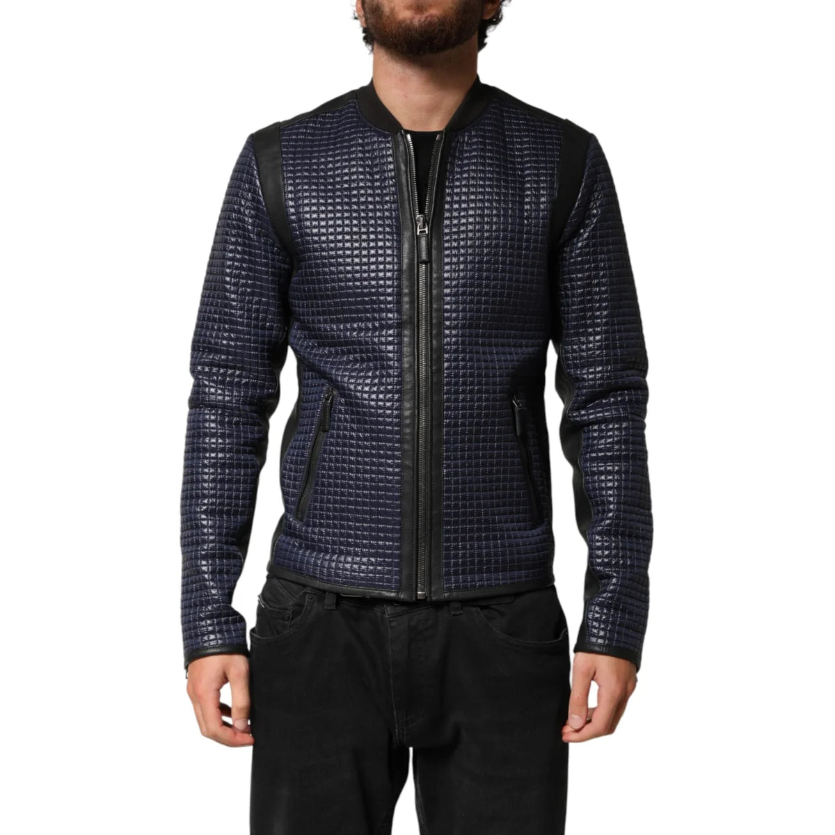 Gabbana Blue Nylon Bomber Jacket for Men Sleek Modern Style Dolce &
