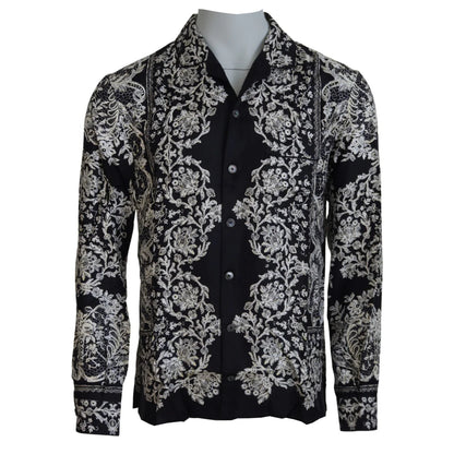 Gabbana Blue Silk Floral Baroque Shirt Stunning Designer Fashion Dolce &