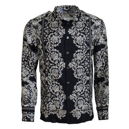 Gabbana Blue Silk Floral Baroque Shirt Stunning Designer Fashion Dolce &