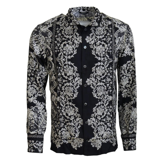 Gabbana Blue Silk Floral Baroque Shirt Stunning Designer Fashion Dolce &