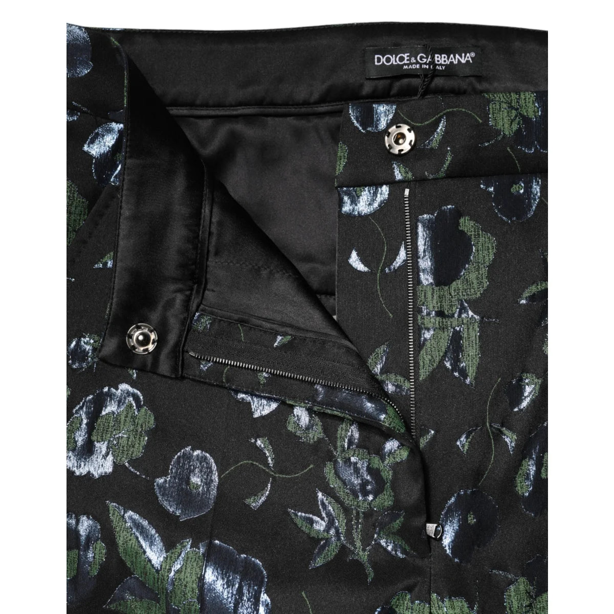 Gabbana BlueGreen Floral Metallic Trousers with Shimmering Accents Dolce &