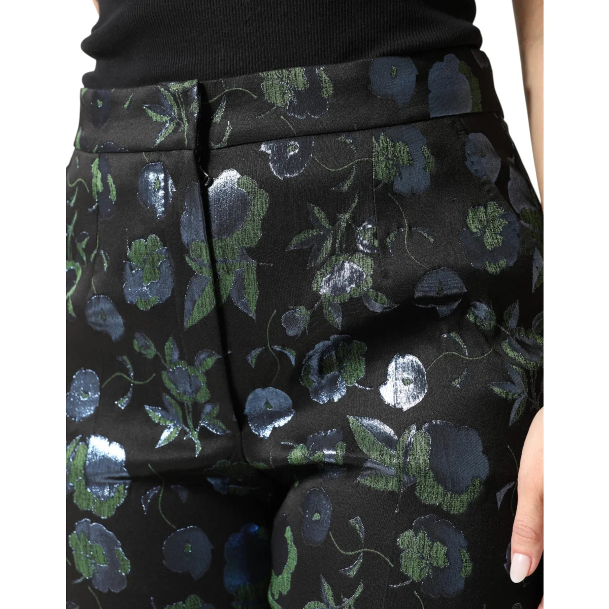 Gabbana BlueGreen Floral Metallic Trousers with Shimmering Accents Dolce &