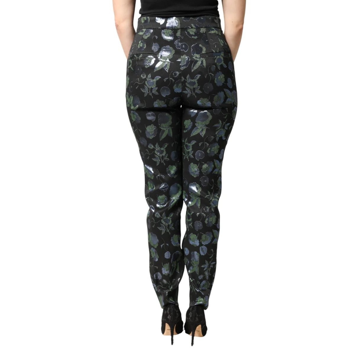 Gabbana BlueGreen Floral Metallic Trousers with Shimmering Accents Dolce &