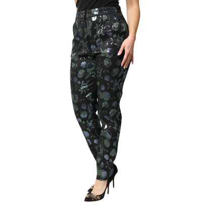 Gabbana BlueGreen Floral Metallic Trousers with Shimmering Accents Dolce &