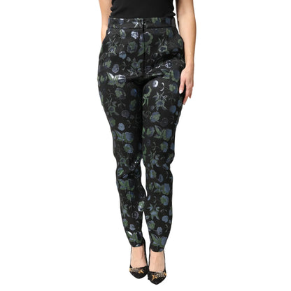 Gabbana BlueGreen Floral Metallic Trousers with Shimmering Accents Dolce &