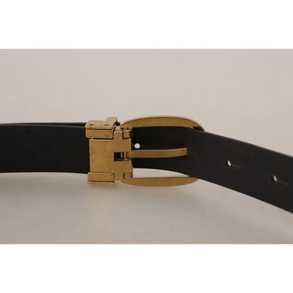 Gabbana Brown Leather Classic Belt with Engraved Metal Logo Buckle Dolce &