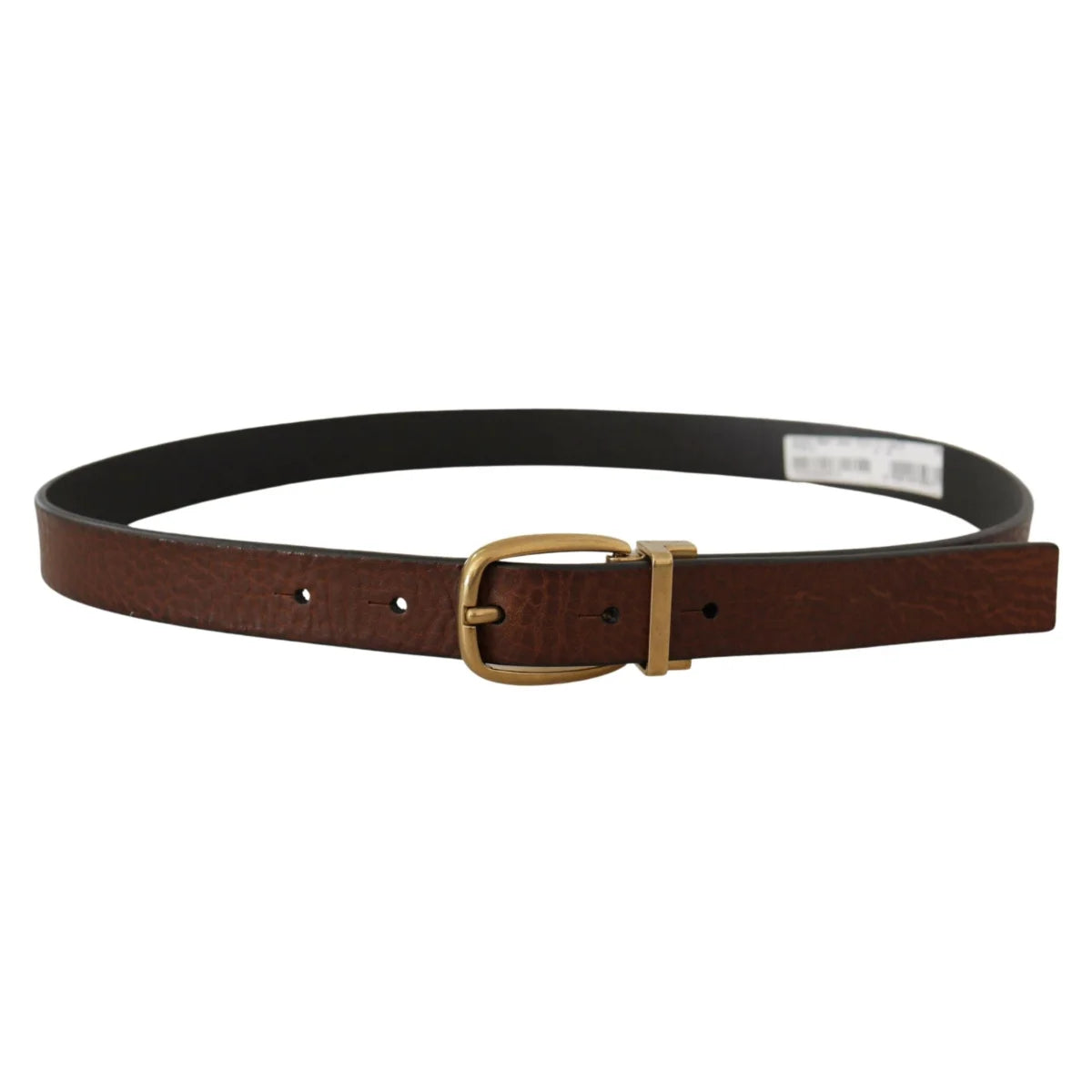 Gabbana Brown Leather Classic Belt with Engraved Metal Logo Buckle Dolce &