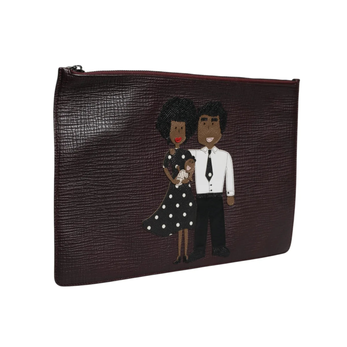 Gabbana Brown Leather Pouch Bag with Graphic Explosion Appliques Dolce &