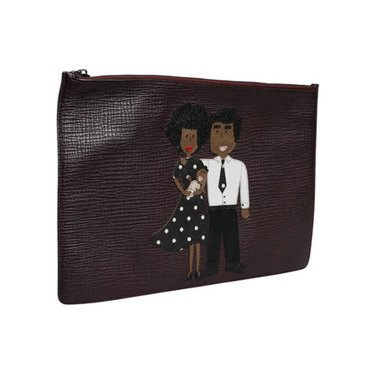 Gabbana Brown Leather Pouch Bag with Graphic Explosion Appliques Dolce &