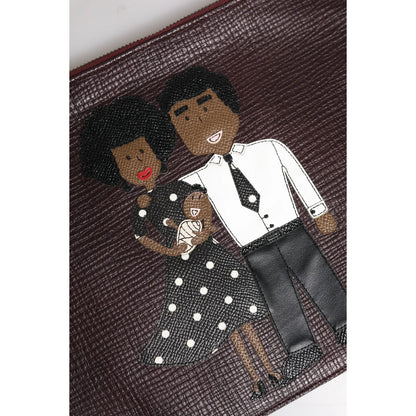 Gabbana Brown Leather Pouch Bag with Graphic Explosion Appliques Dolce &