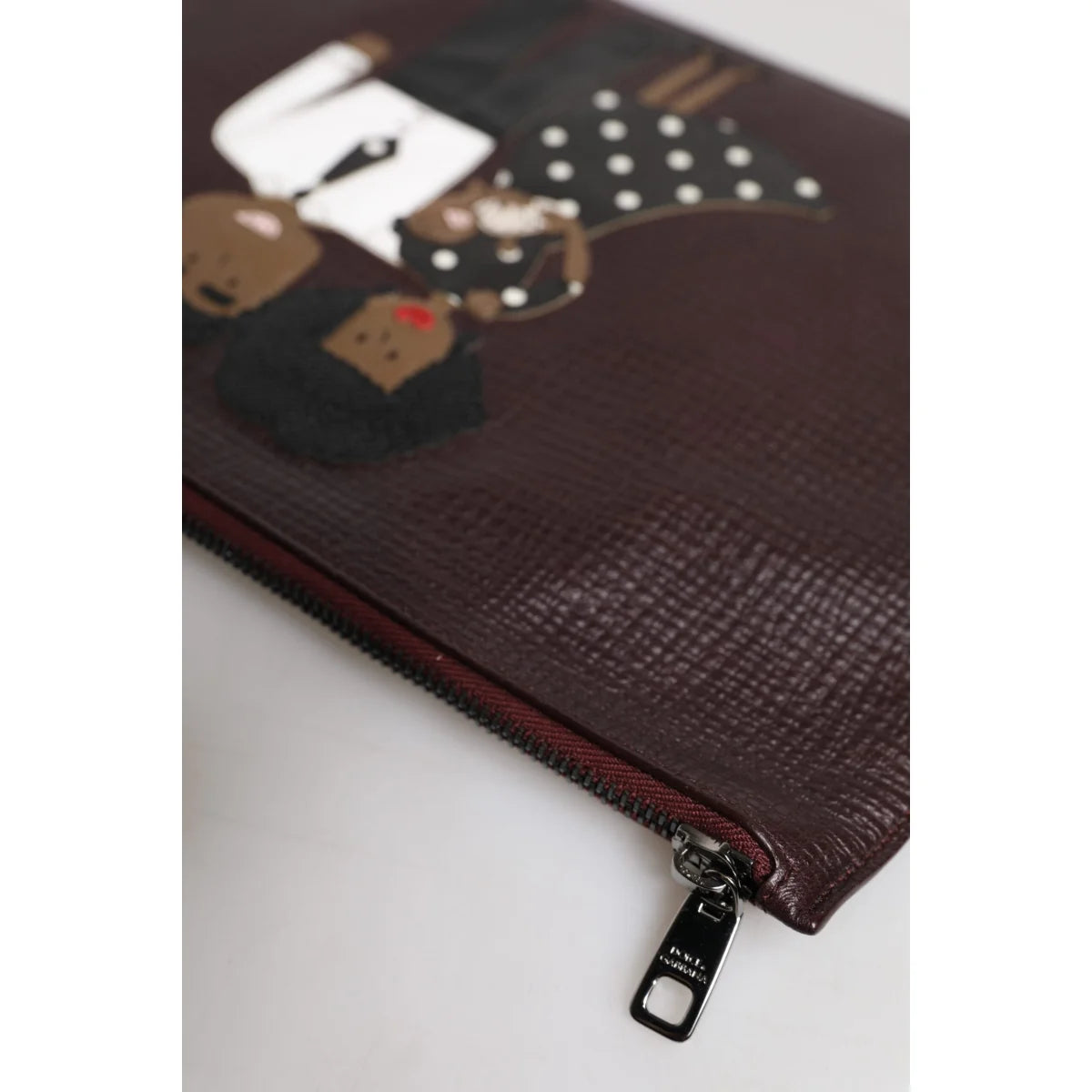 Gabbana Brown Leather Pouch Bag with Graphic Explosion Appliques Dolce &