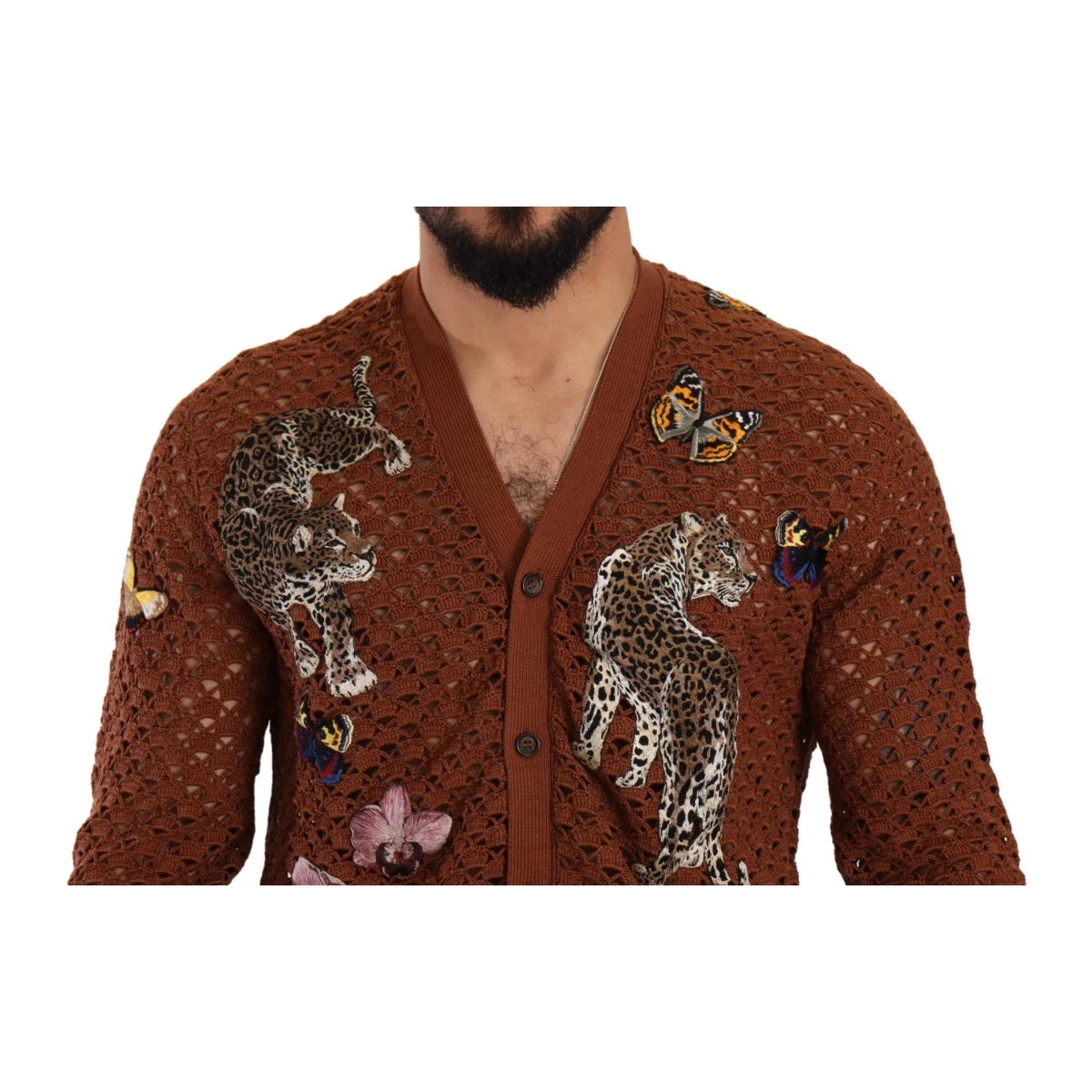 Gabbana Brown Leopard Butterfly Cardigan in Luxurious Cotton Knit Dolce &