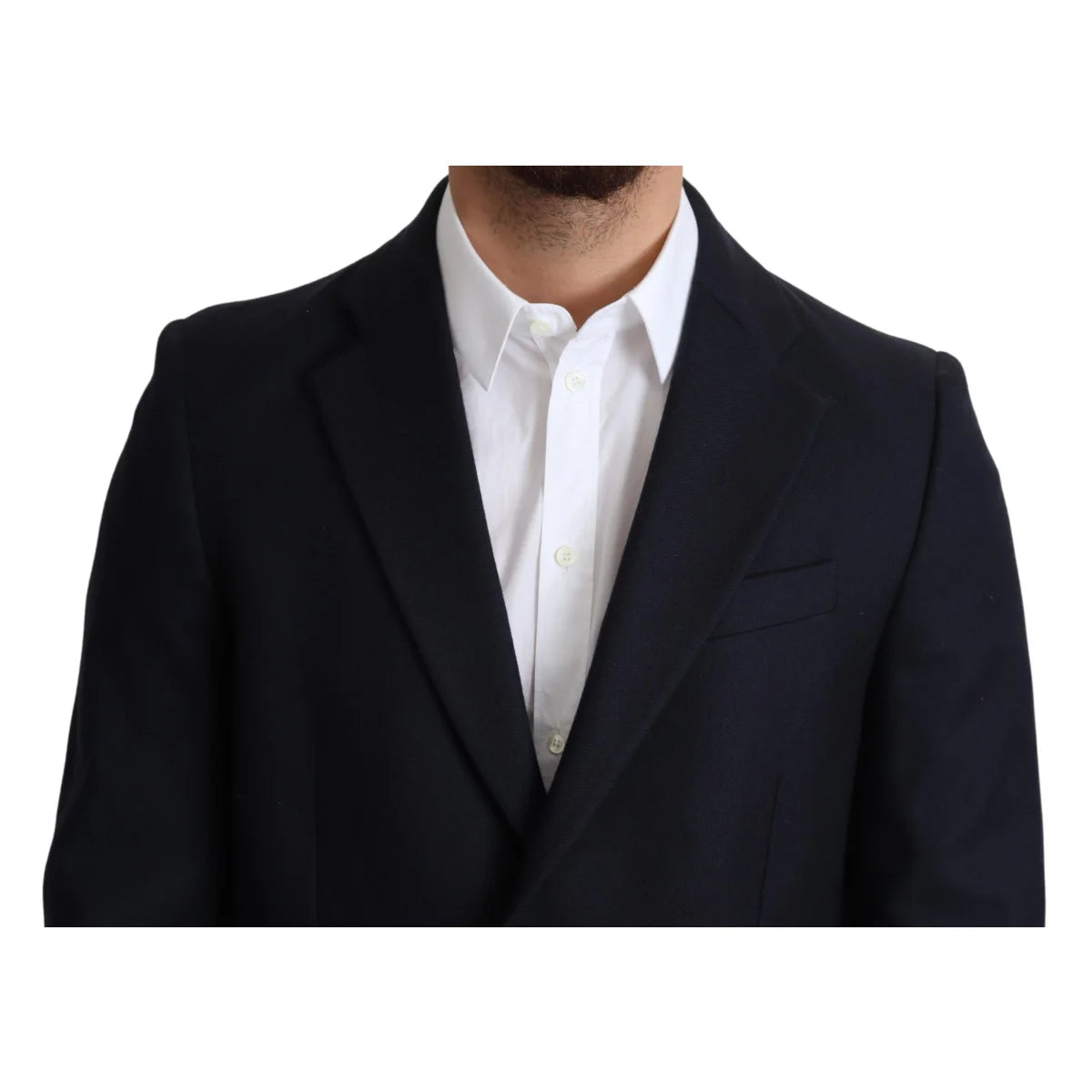 Gabbana Dark Blue Elegance Virgin Wool Single Breasted Coat Dolce &