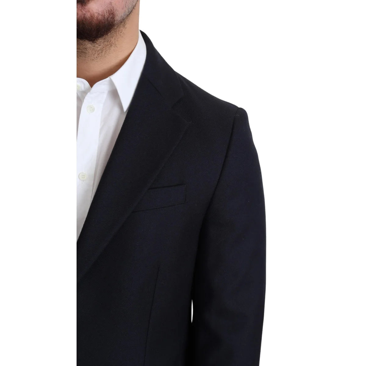 Gabbana Dark Blue Elegance Virgin Wool Single Breasted Coat Dolce &