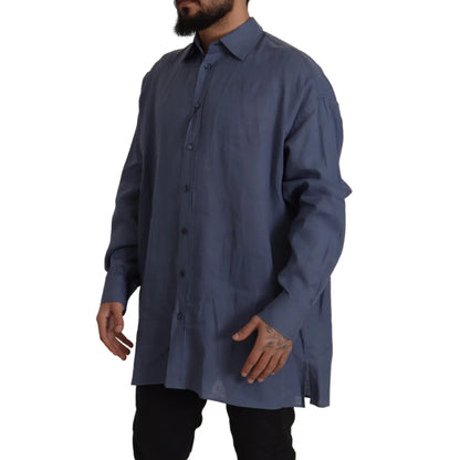 Gabbana Dark Blue Linen Dress Shirt Classic Elegance Dolce &