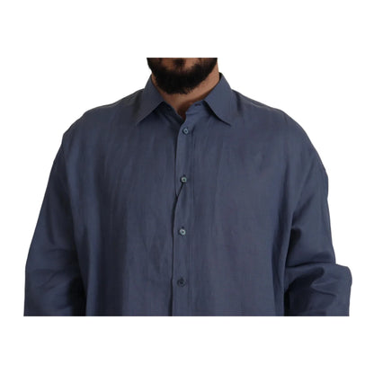 Gabbana Dark Blue Linen Dress Shirt Classic Elegance Dolce &