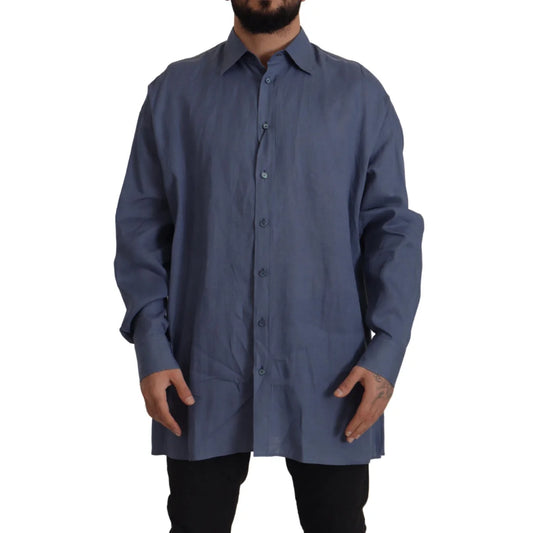 Gabbana Dark Blue Linen Dress Shirt Classic Elegance Dolce &
