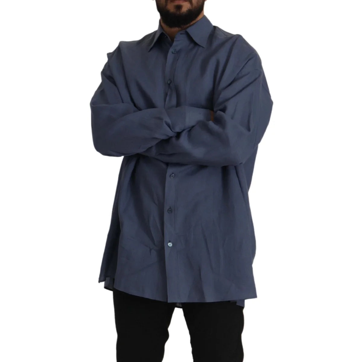 Gabbana Dark Blue Linen Dress Shirt Classic Elegance Dolce &