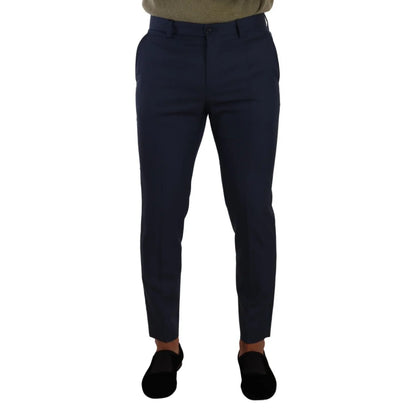 Gabbana Dark Blue Slim Fit Dress Pants With Button Closure Dolce &