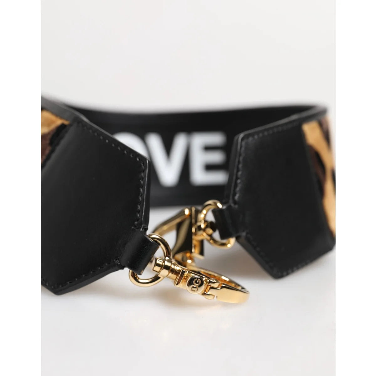 Gabbana Leopard Print Shoulder Strap with Sleek Black Leather Reversible Style Dolce &