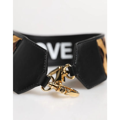 Gabbana Leopard Print Shoulder Strap with Sleek Black Leather Reversible Style Dolce &