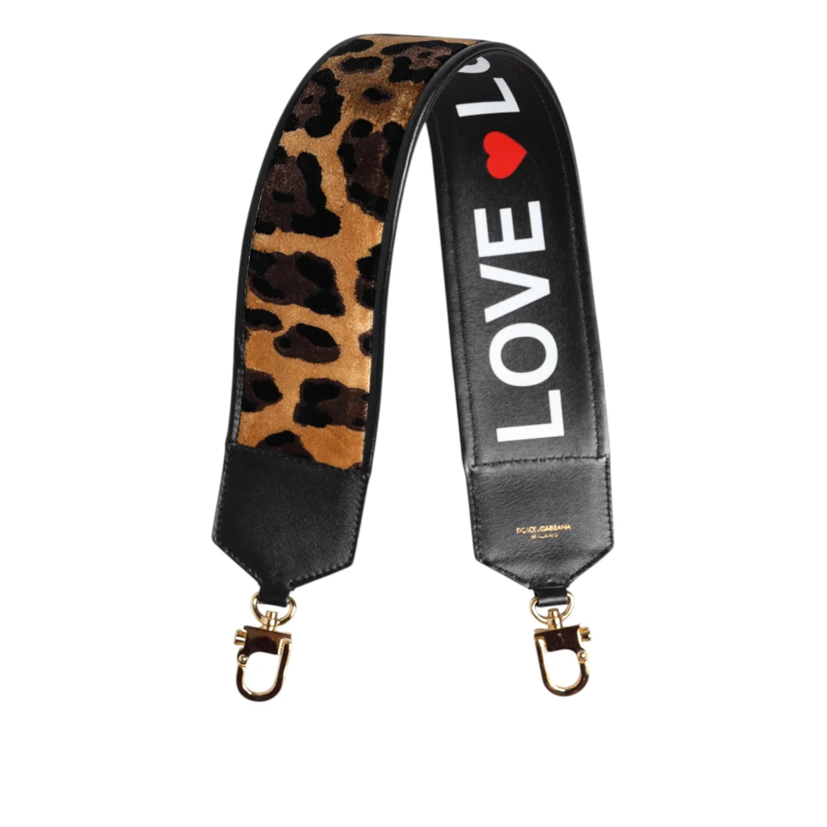Gabbana Leopard Print Shoulder Strap with Sleek Black Leather Reversible Style Dolce &