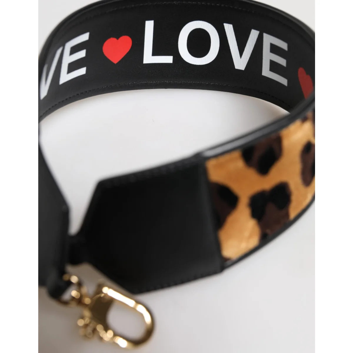 Gabbana Leopard Print Shoulder Strap with Sleek Black Leather Reversible Style Dolce &